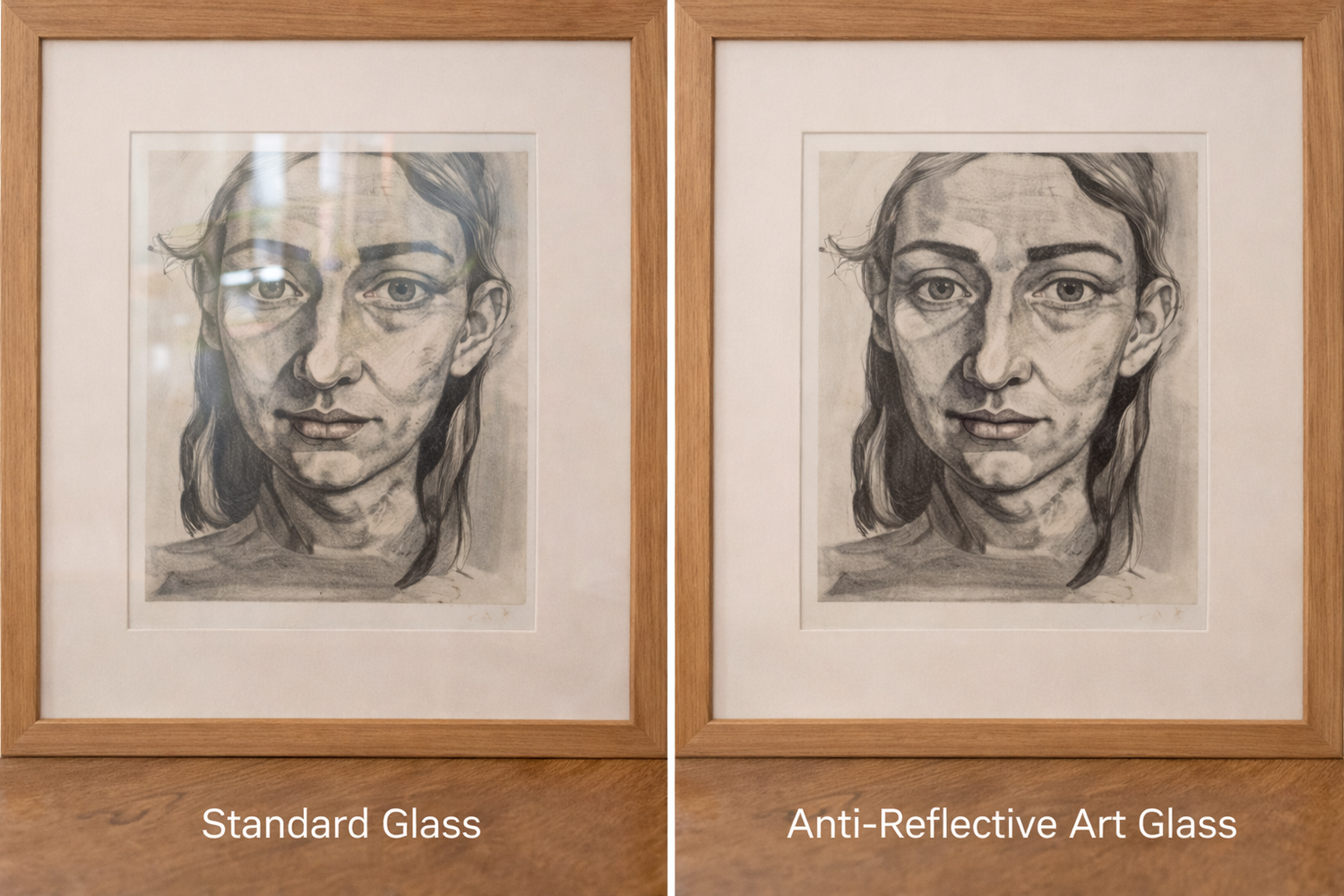 Art Glass showing minimal reflections on framed artwork Versus Arts Framing